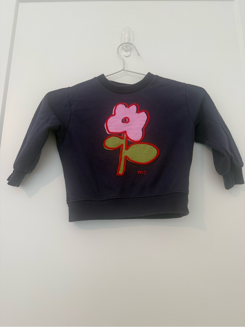 Mon coeur Girls Navy Sweatshirt with Pink Flower Patch